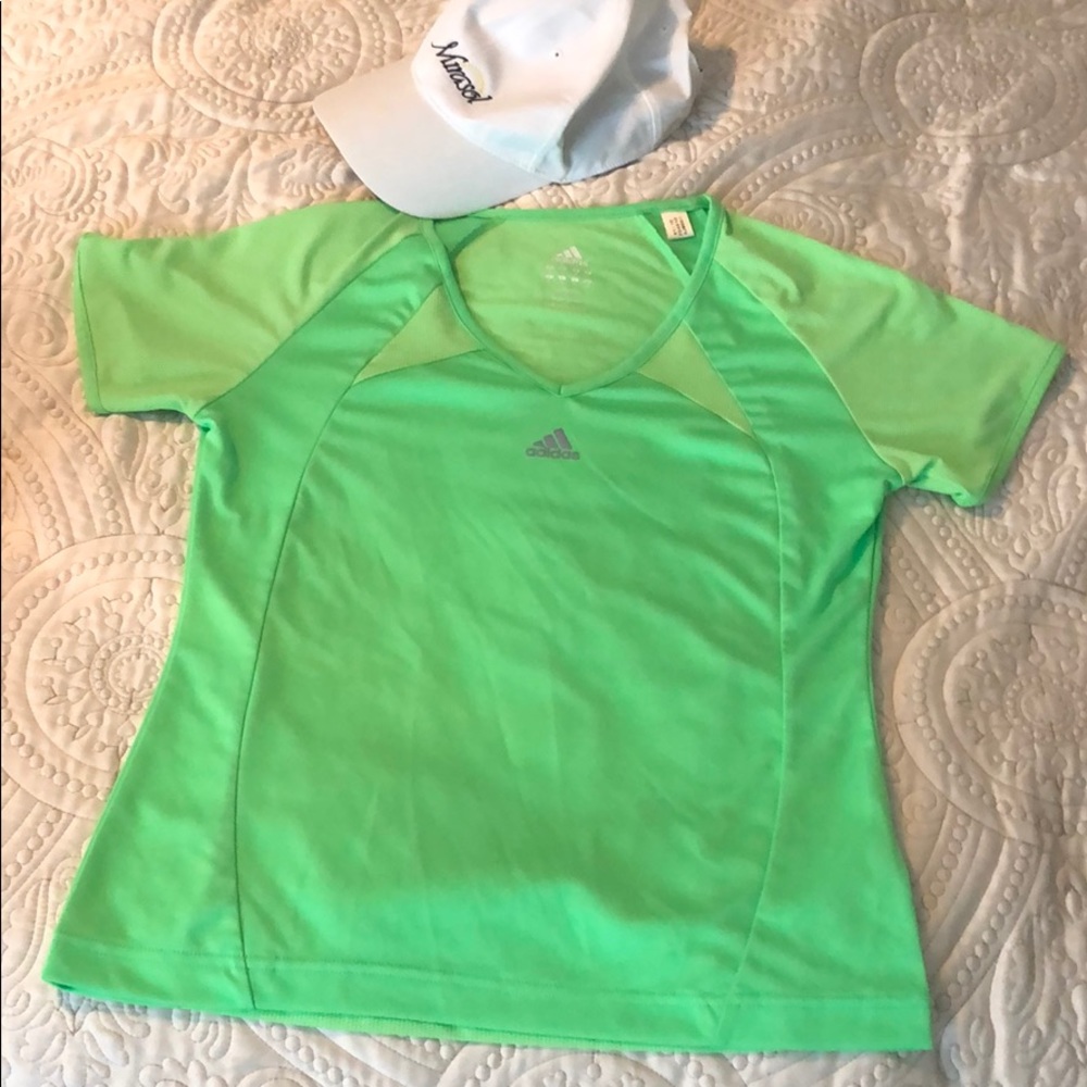 Adidas vneck lime green shirt small